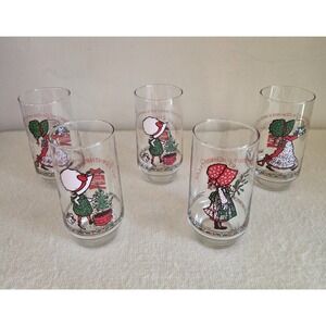 VINTAGE Holly Hobbie Coca Cola Ltd Edition Christmas Glass Tumblers 16 oz. (5)